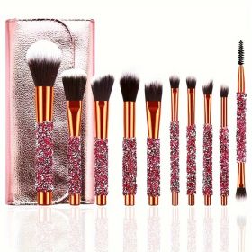 10Pcs Luxury Makeup Brush Set Diamond Rivet Handle Design Crystal Makeup Brush, For Face And Eye Makeup (Option: Red)