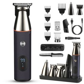 1Set All In One Beard Trimmer For Men Father's Day Gift With 5 Trimmer Heads IPX5 Waterproof Electric Razor (Option: Black)