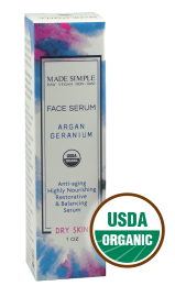 FACE SERUM for Dry Skin - Organic Vegan Argan Geranium (Lid: Pump)
